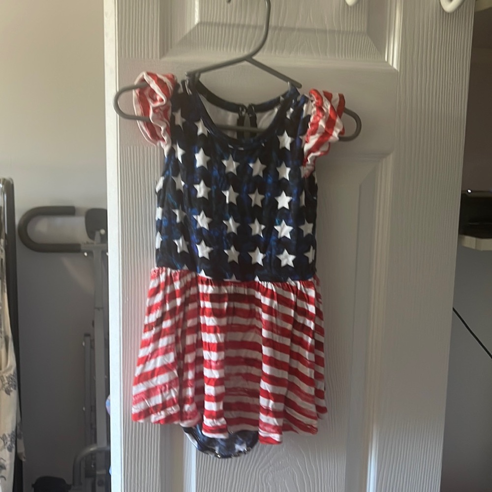 Olle and belle snap bottom onesie dress Fourth of July
